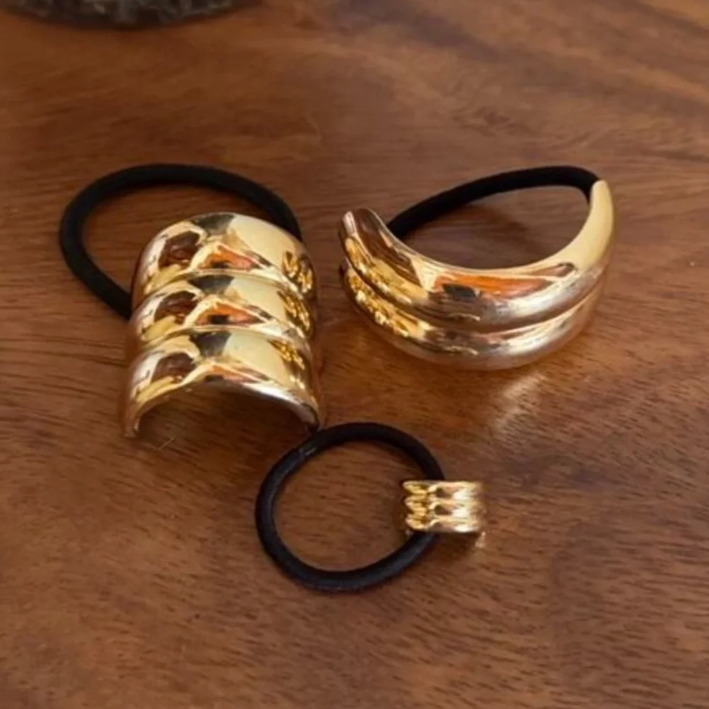 Brand New - 3 Set Boho Gold Scrunchie Hair Tie Accessory Set
